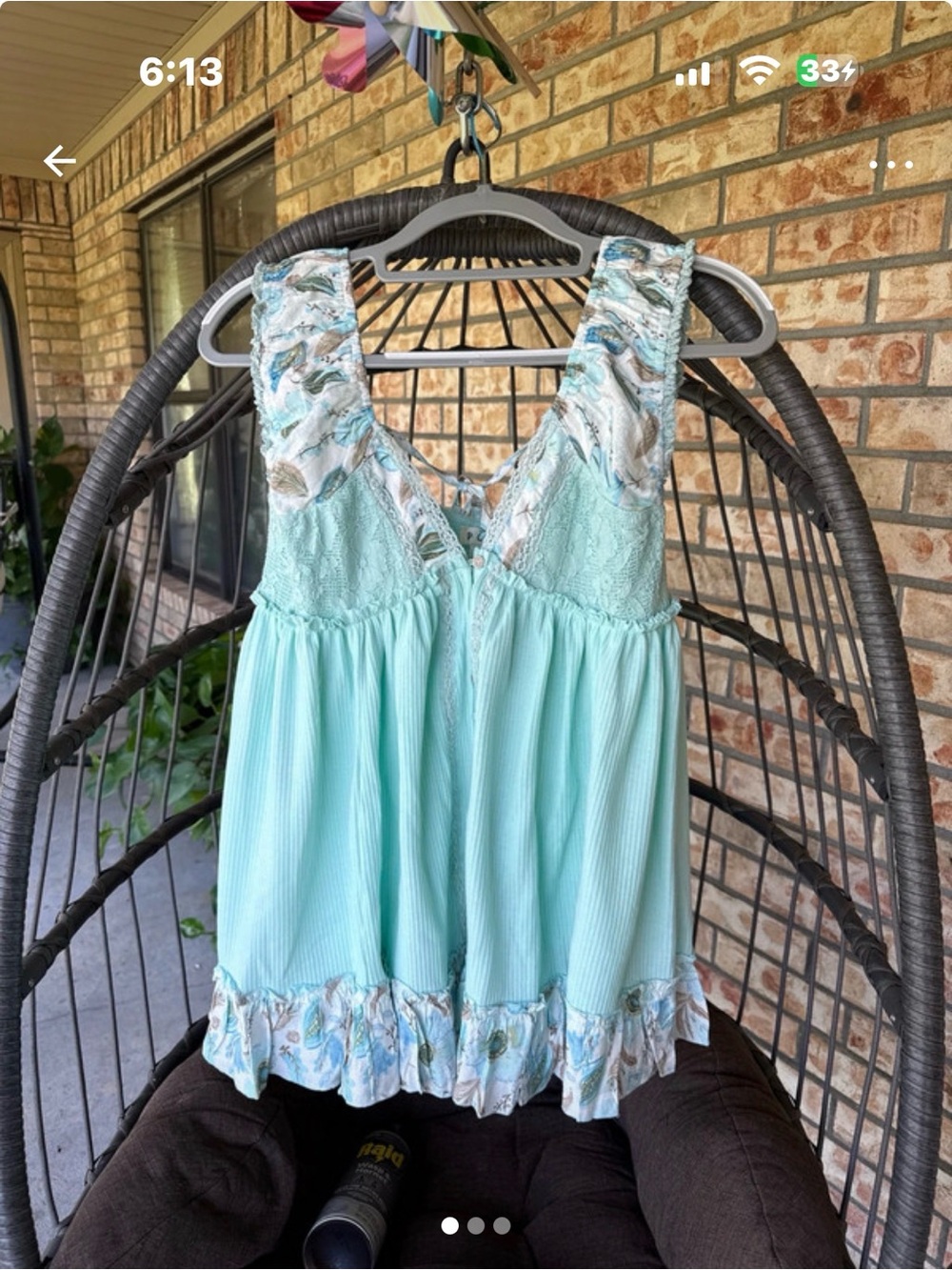 POL Mint Green Floral Trim Tank Top